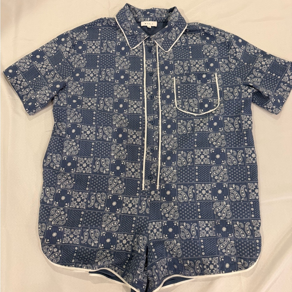 MABLE Blue Paisley Bandana Print Romper